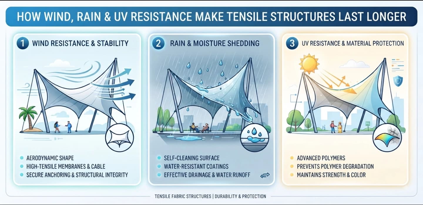 How Wind, Rain & UV Resistance Make Tensile Structures Last Longer
