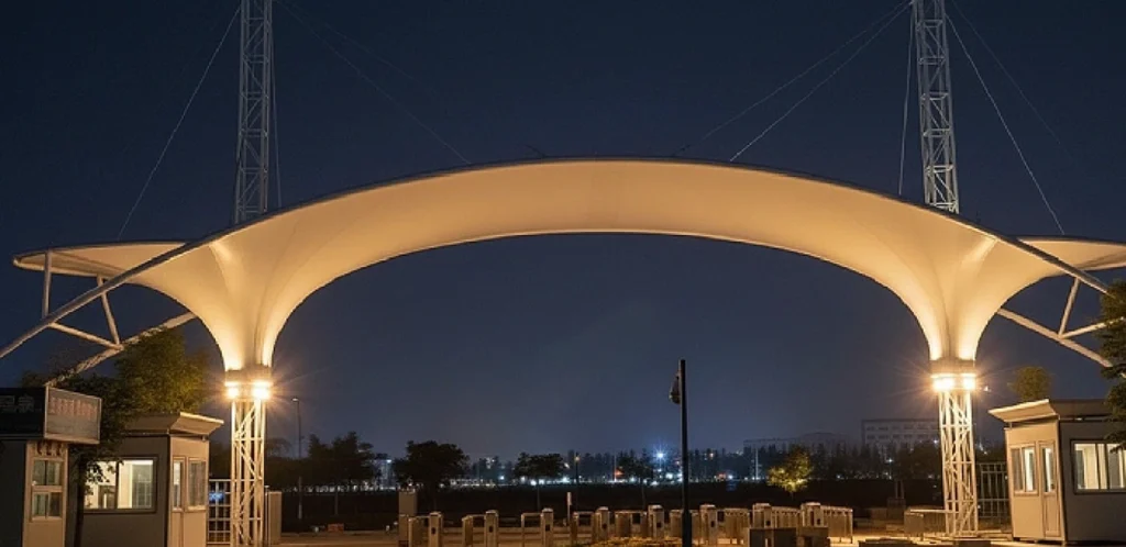 Tensile entrance gate shade cover